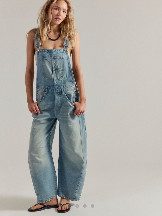 We The Free Pants - We The Free Good Luck Barrel Overalls XL – Wide Leg Denim Dungarees